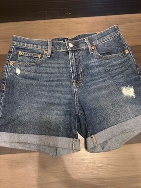 GAP Blue Distressed Rolled-Hem Denim Shorts